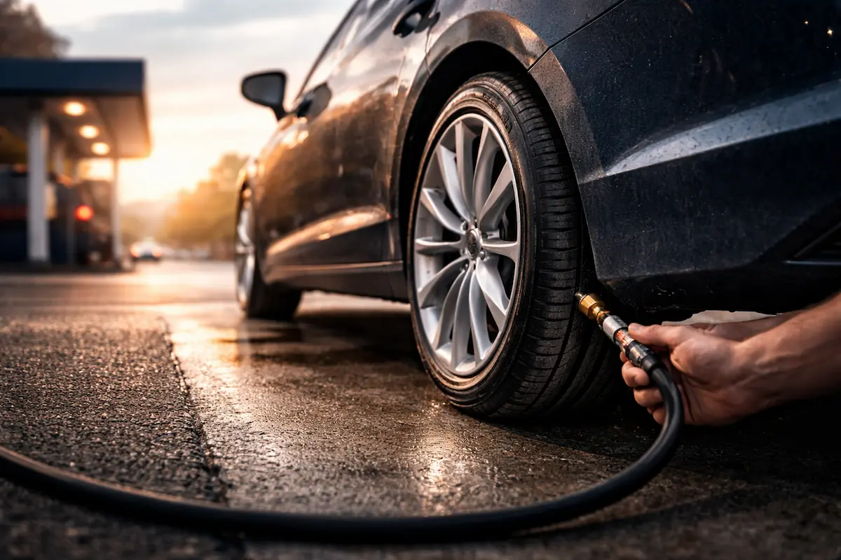Calibragem de pneus antes de viagem garantindo segurança e economia
