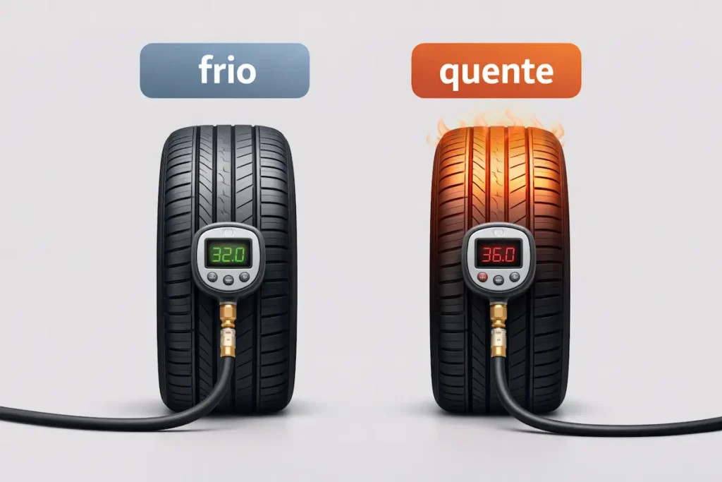 calibragem de pneus frio e quente comparação de pressão correta antes de viajar