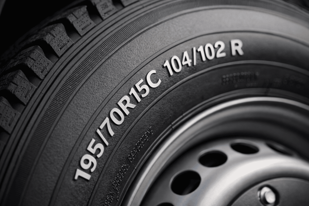 marcação 195/70R15C 104/102R em pneu de carga para van com estrutura reforçada