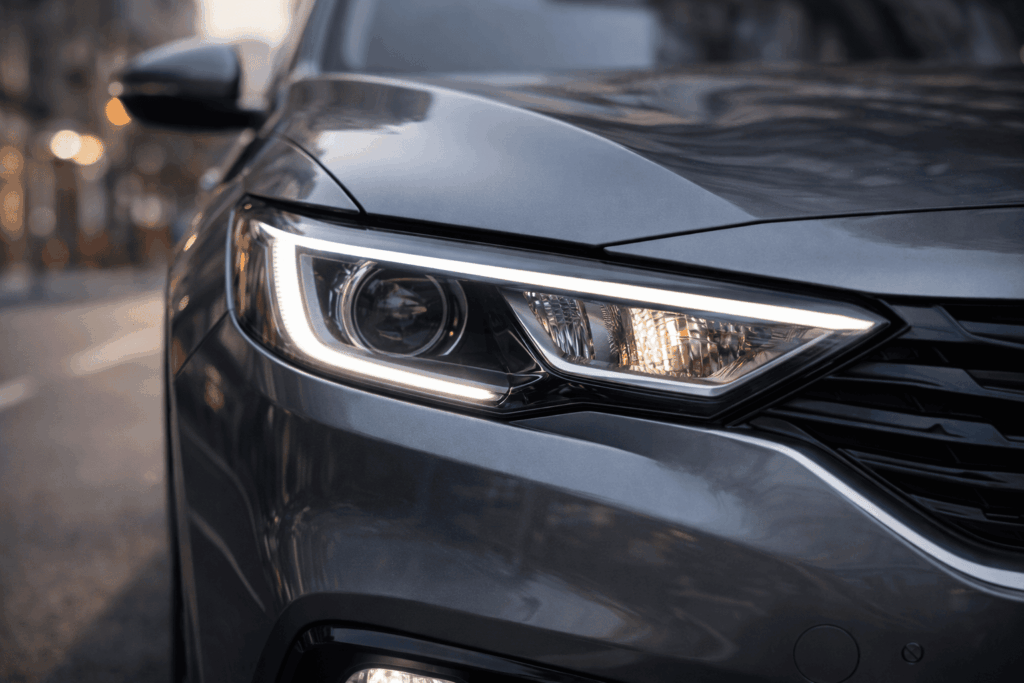 Farol do carro aceso durante o dia em área urbana