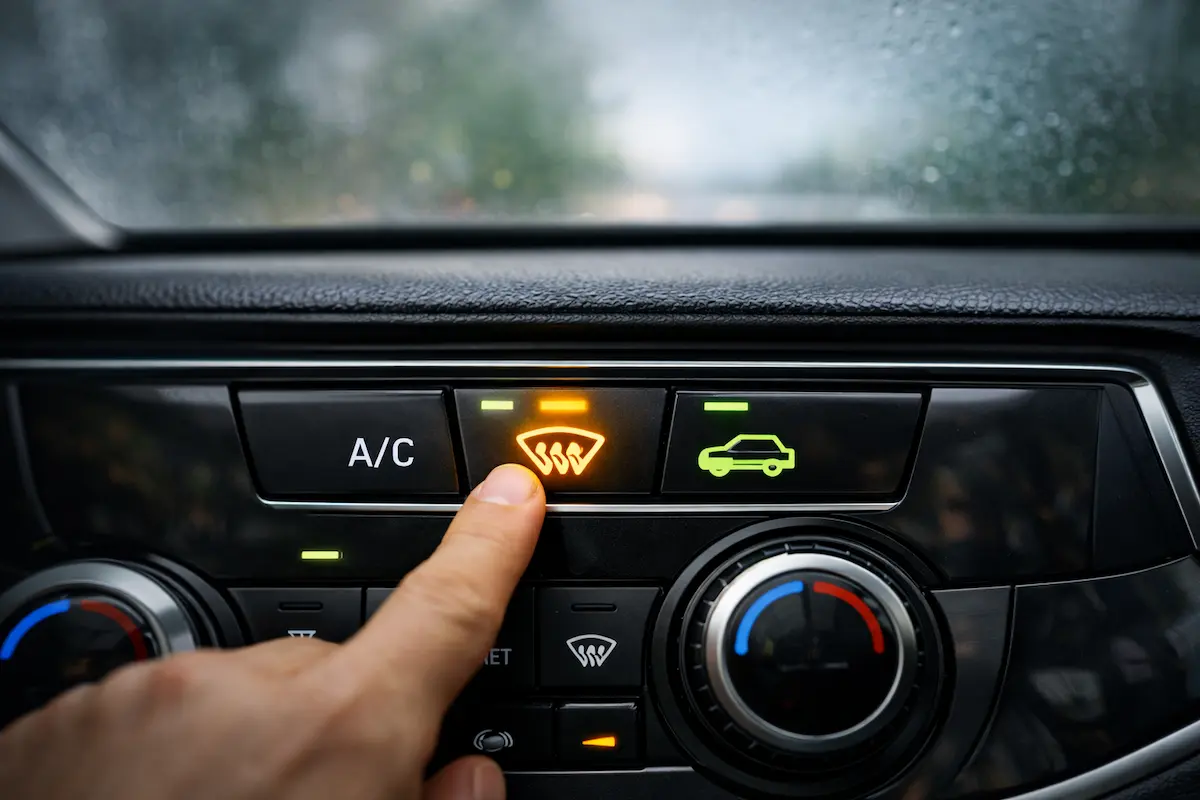 Motorista acionando ar-condicionado do carro no painel