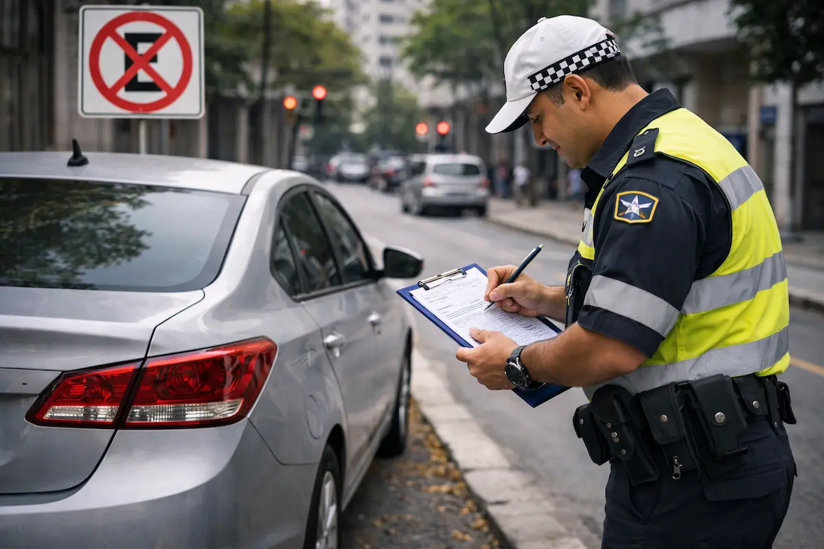 Policial aplicando multa de trânsito relacionada à pontuação da CNH