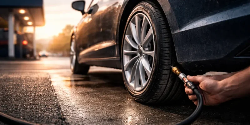 Calibragem de pneus antes de viagem garantindo segurança e economia
