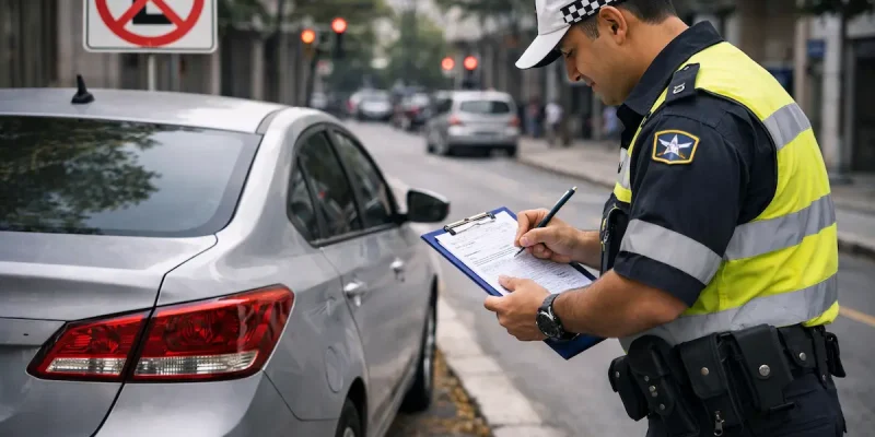 Policial aplicando multa de trânsito relacionada à pontuação da CNH