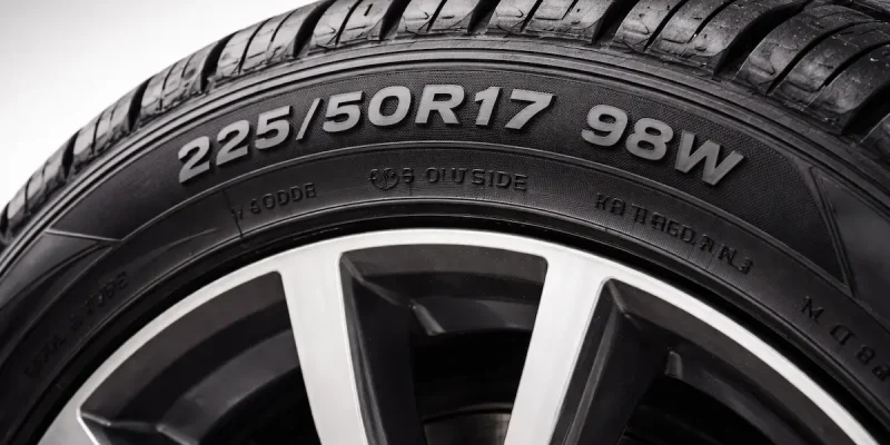 Marcação 225/50R17 na lateral de pneu aro 17 instalada em roda