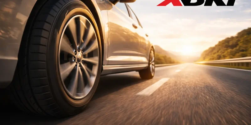 Pneu XBRI instalado em carro de passeio ilustrando desempenho em estrada