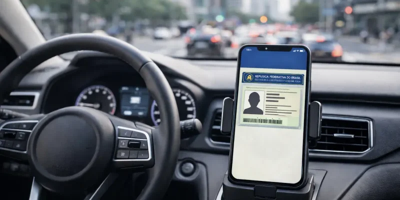 Celular com aplicativo de serviços de trânsito no painel do veículo