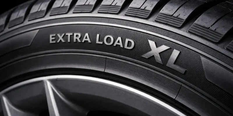 Marcação Extra Load (XL) na lateral de pneu indicando estrutura reforçada