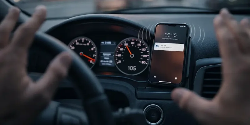 Motorista observando o painel do carro durante a condução no trânsito